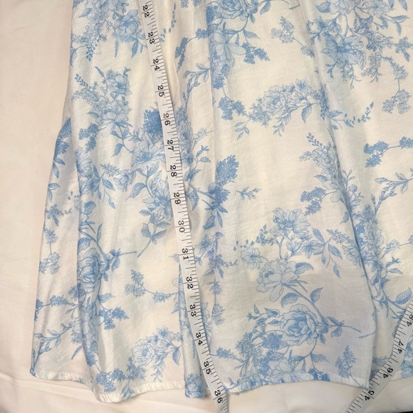 Blue and White Floral Puff Sleeve Mini Dress Square Neck, Women's size M - Picture 6 of 10